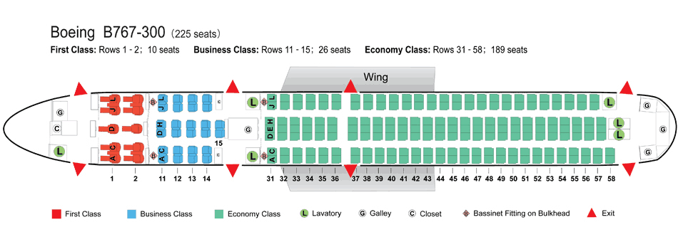 Схема салона boeing 767-300 компании azur air, туристу на заметку