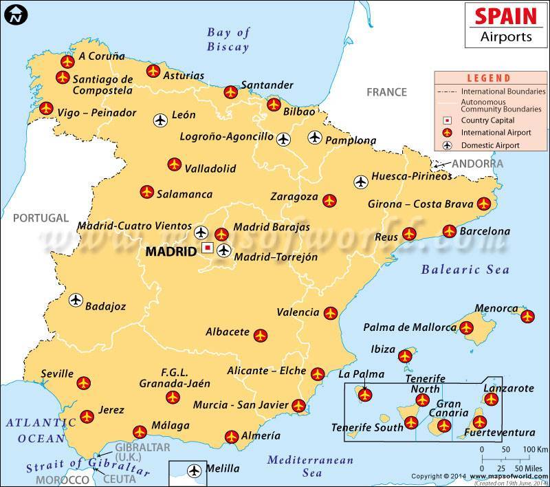 Испанские аэропорты: описание, расположение, маршруты на карте