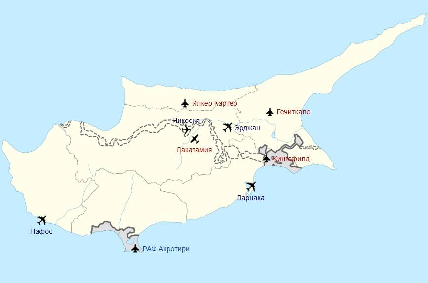 Аэропорты кипра на карте, список аэропортов кипра