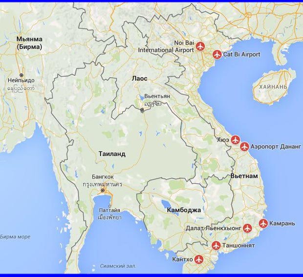 Аэропорты Вьетнама на карте
