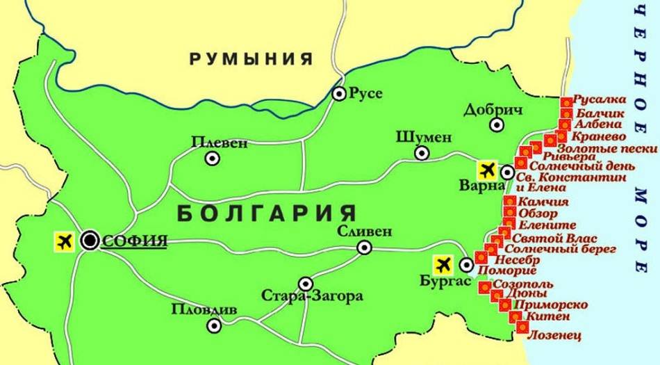 Международные аэропорты болгарии на карте, описание