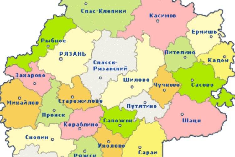 Подробная карта района c поселками - рязанский район / рязанская область / россия
