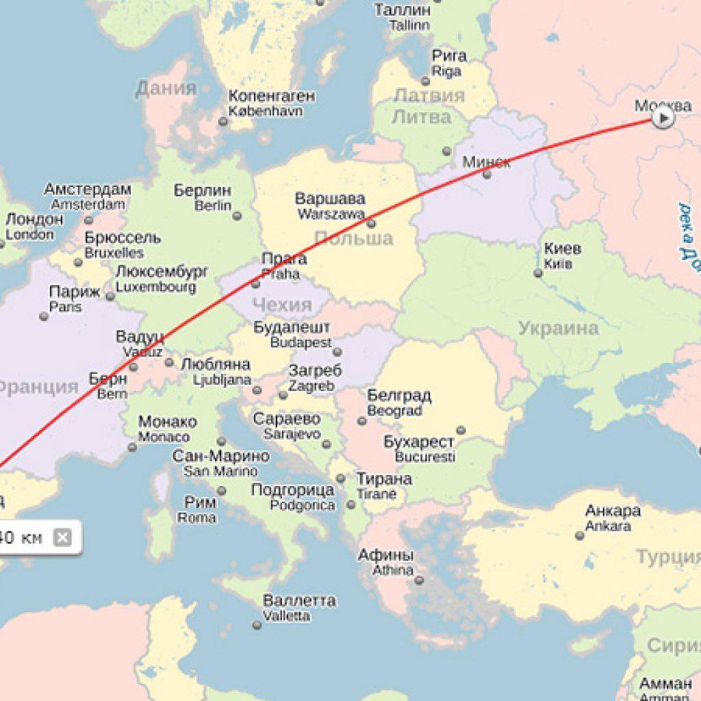 Расстояние от москвы до венеции на самолете
