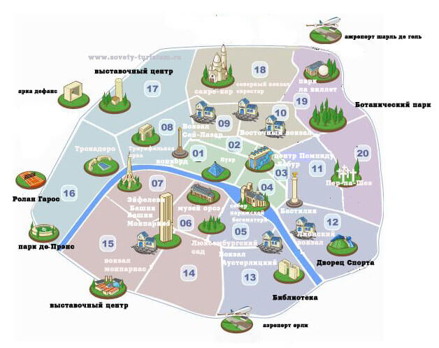 Карта метро парижа с достопримечательностями и метро на русском