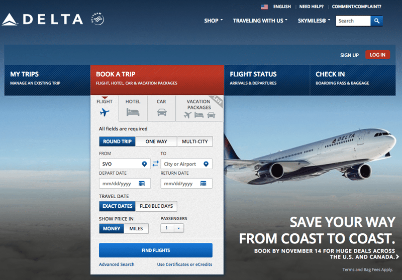 Дельта эйрлайнс официальный сайт на русском, авиакомпания delta airlines
