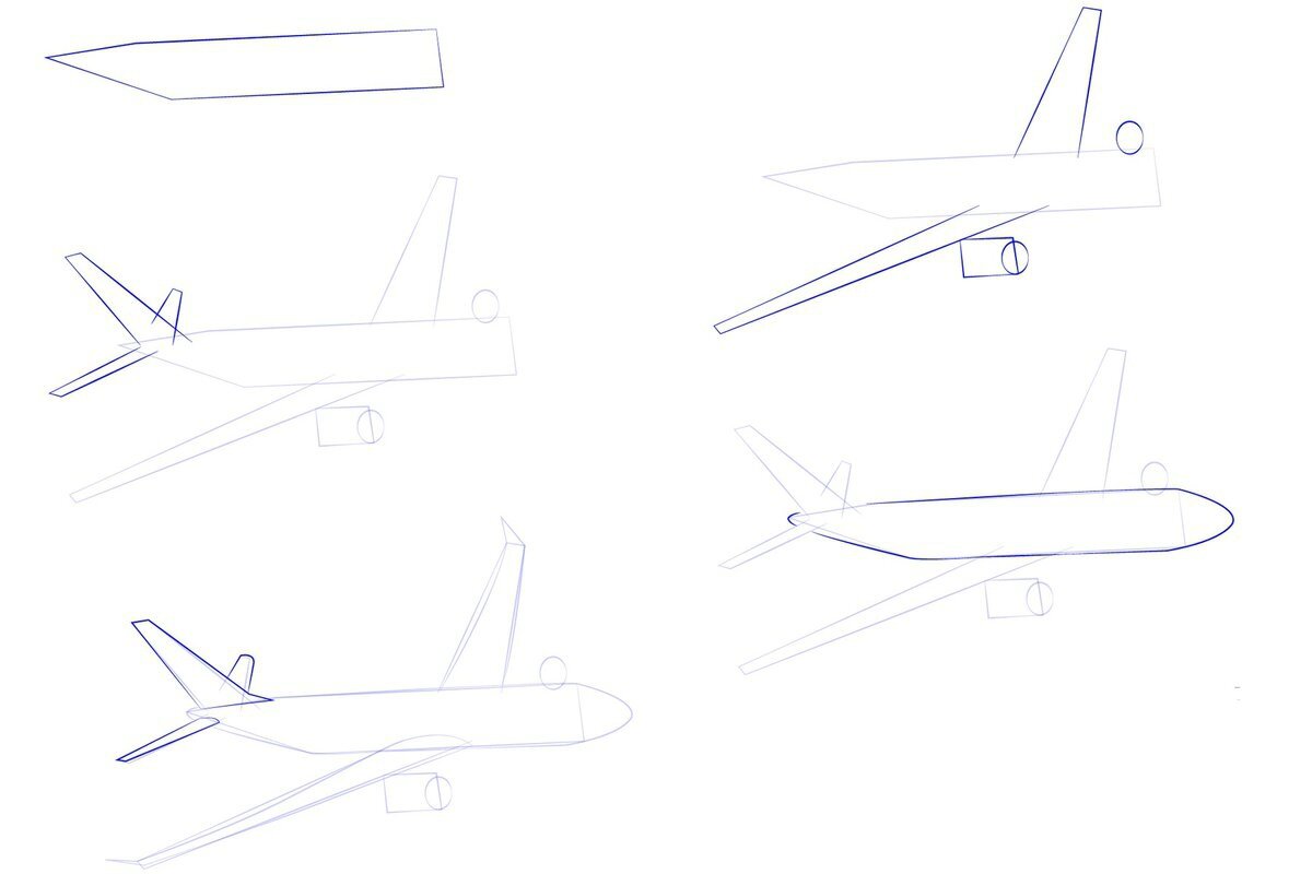 Как нарисовать самолет поэтапно карандашом - легкие детские мастер-классы для начинающих