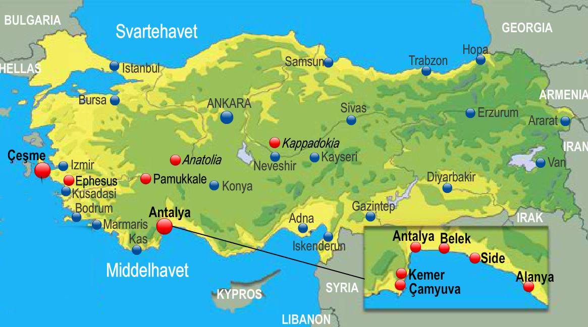 Курорты турции на средиземном море. турция: подробная и крупная географическая карта с городами на русском языке