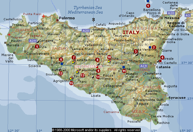 Карта сицилии с городами