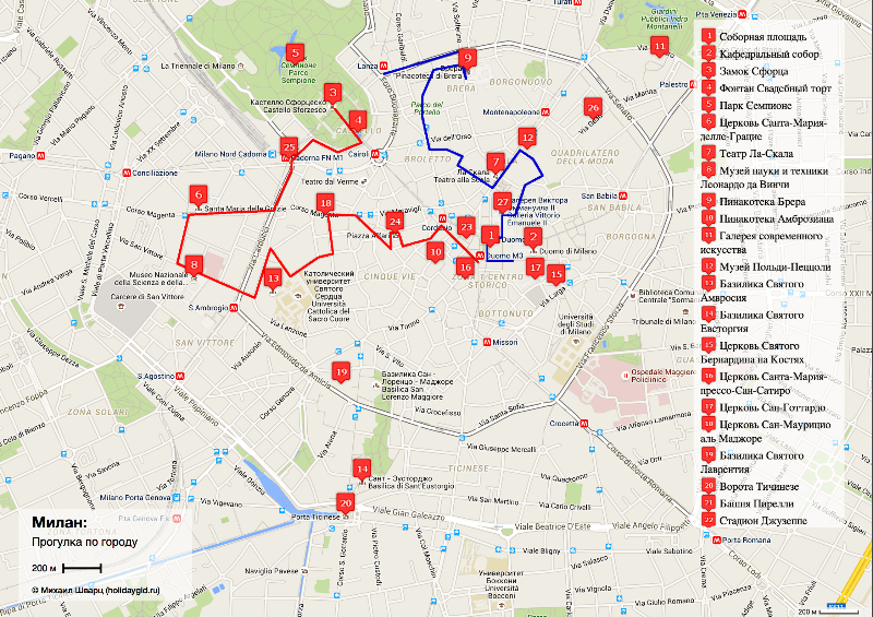 Карта милана с достопримечательностями