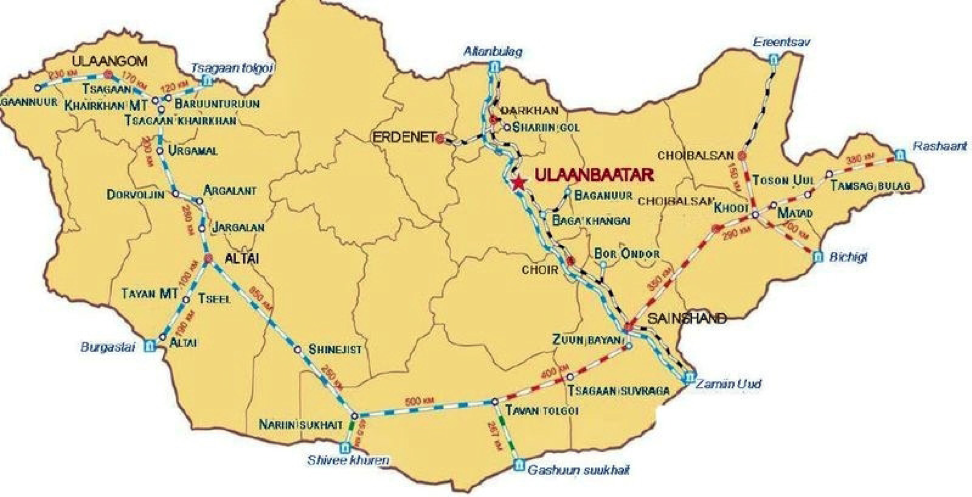 Карта железных дорог монголии