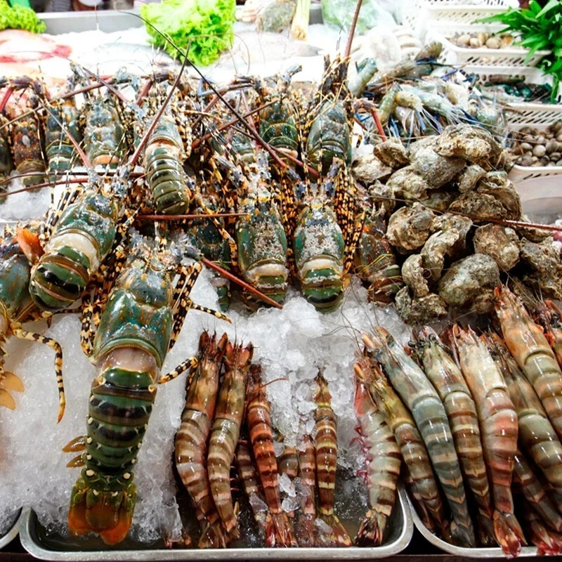 Морепродукты тайланда: креветки, кальмары, рыба