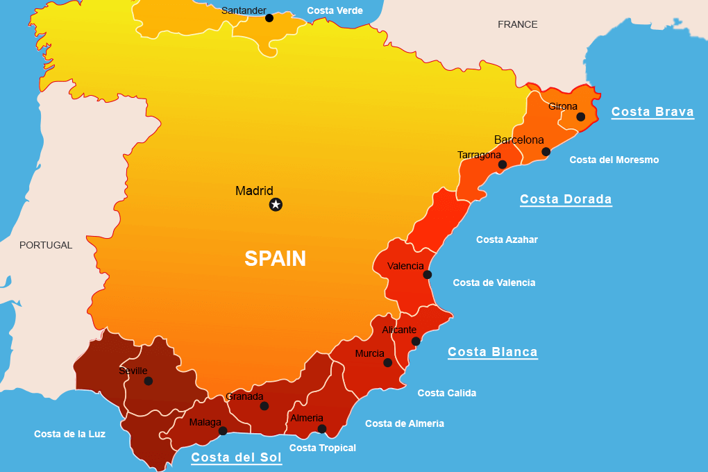 Подробная карта испании с курортами и городами на русском языке
