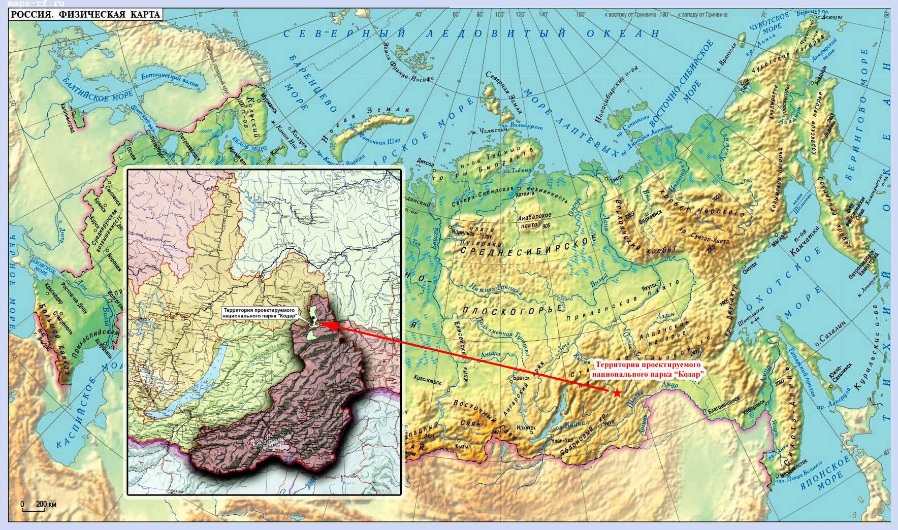 Физическая карта восточной сибири и дальнего востока