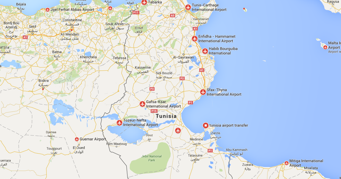 Аэропорты туниса на карте, список аэропортов туниса