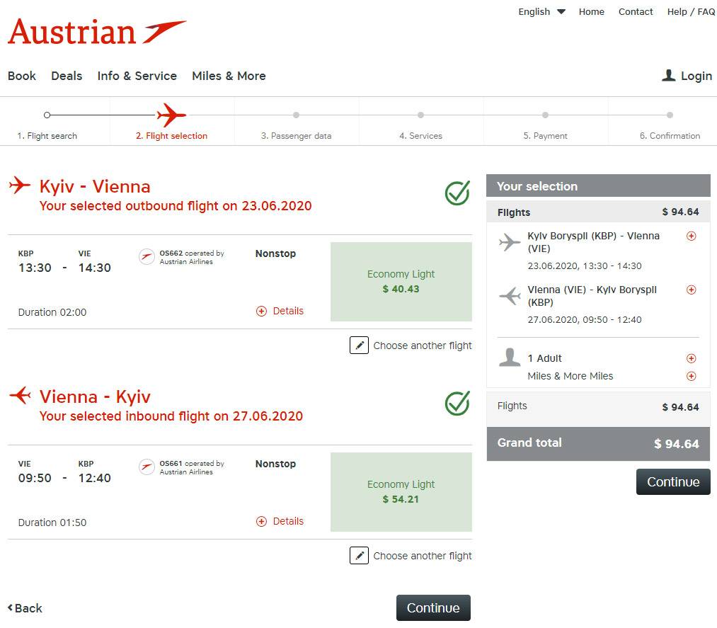 Варианты регистрации | austrian airlines