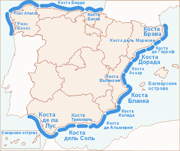 Коста дорада (испания) на карте
